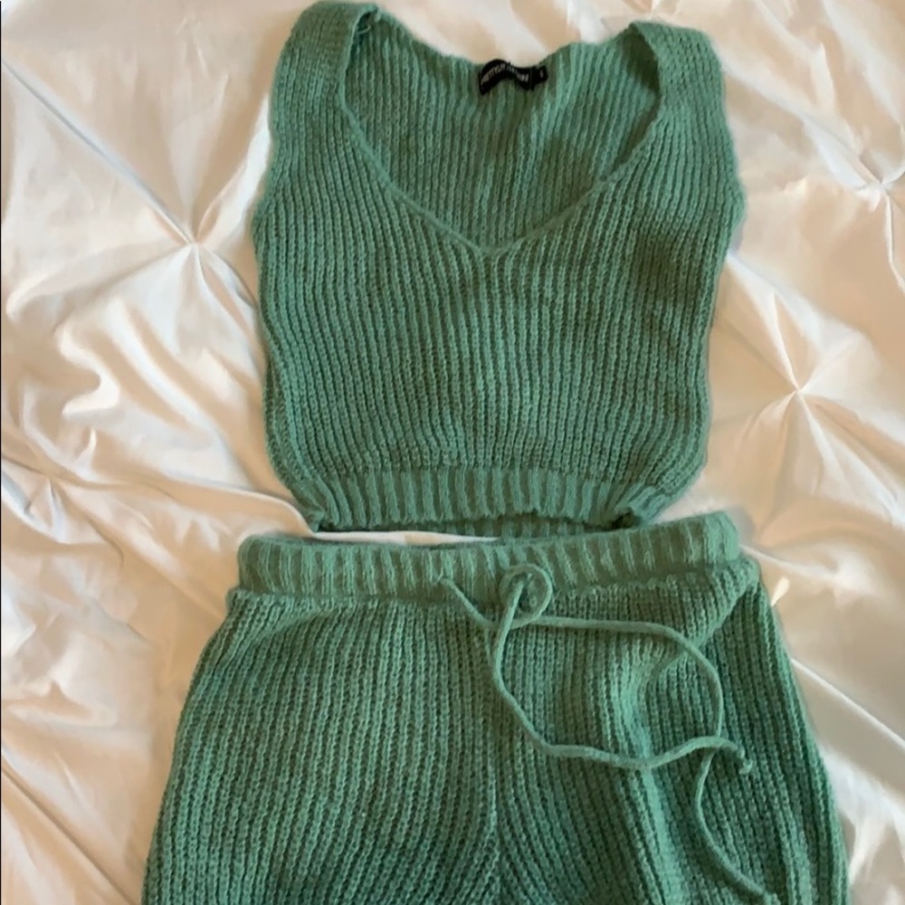 Sage green two piece lounge set.